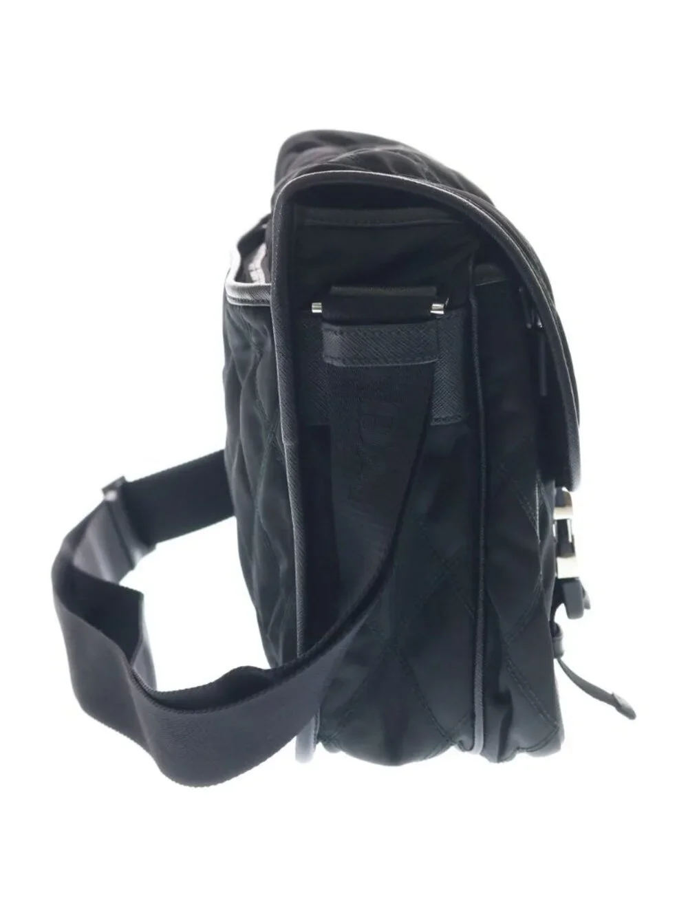 Prada Quilted Nylon Messenger Shoulder Bag Silver Black